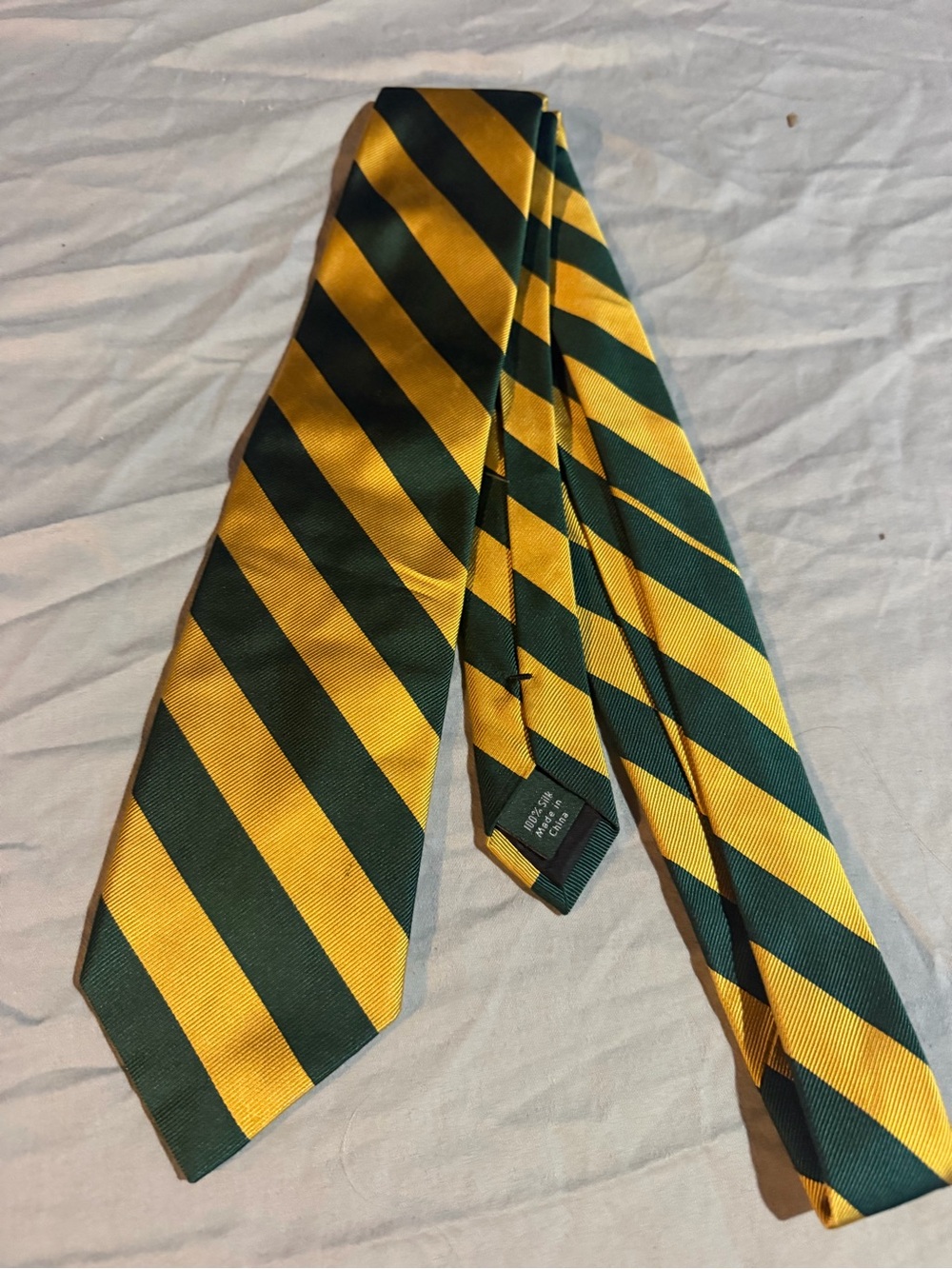 Green and Yellow Striped Men's Silk Tie